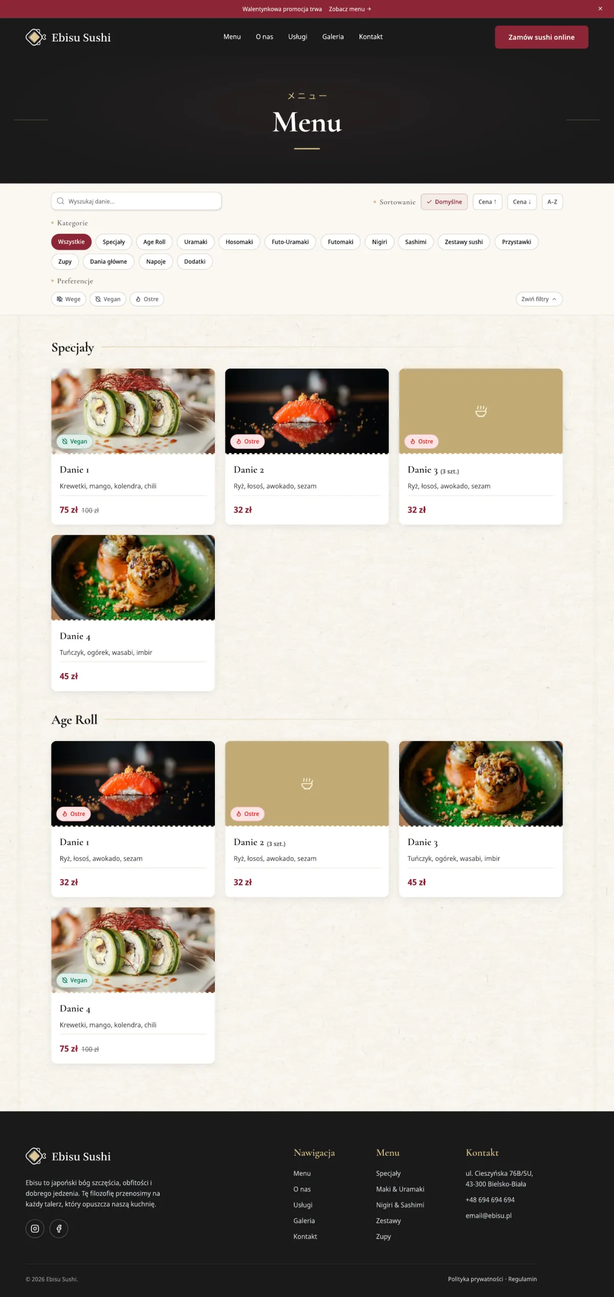 Menu Ebisu Sushi